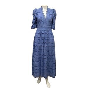 Pearl by Lela Rose periwinkle short sleeve V Neck eyelet Lace midi dress size 2